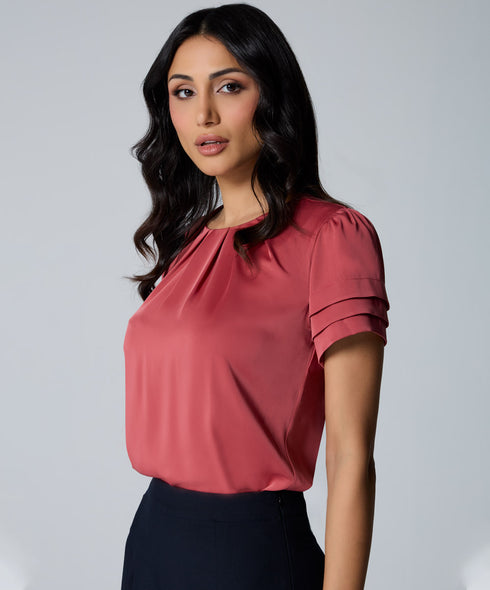 Neck And Sleeve Pleated Chiffon Top